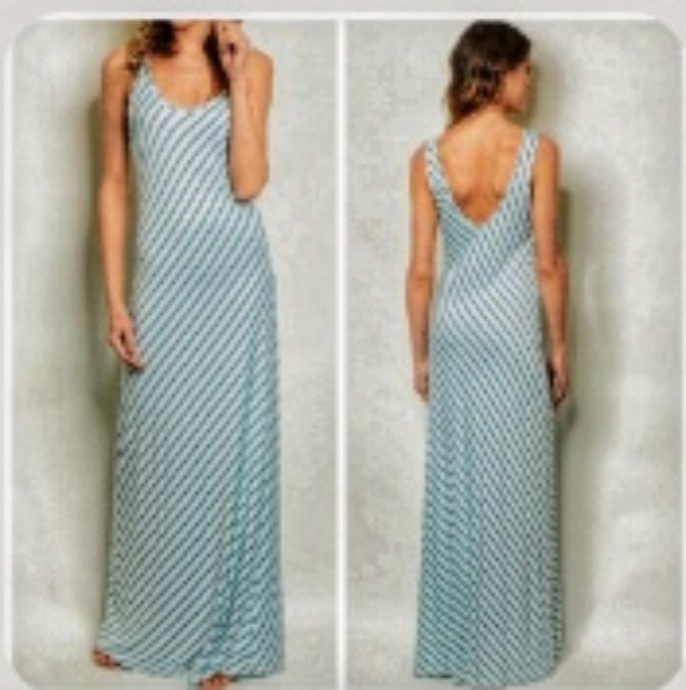 Casual Blue Striped Maxi Dress
